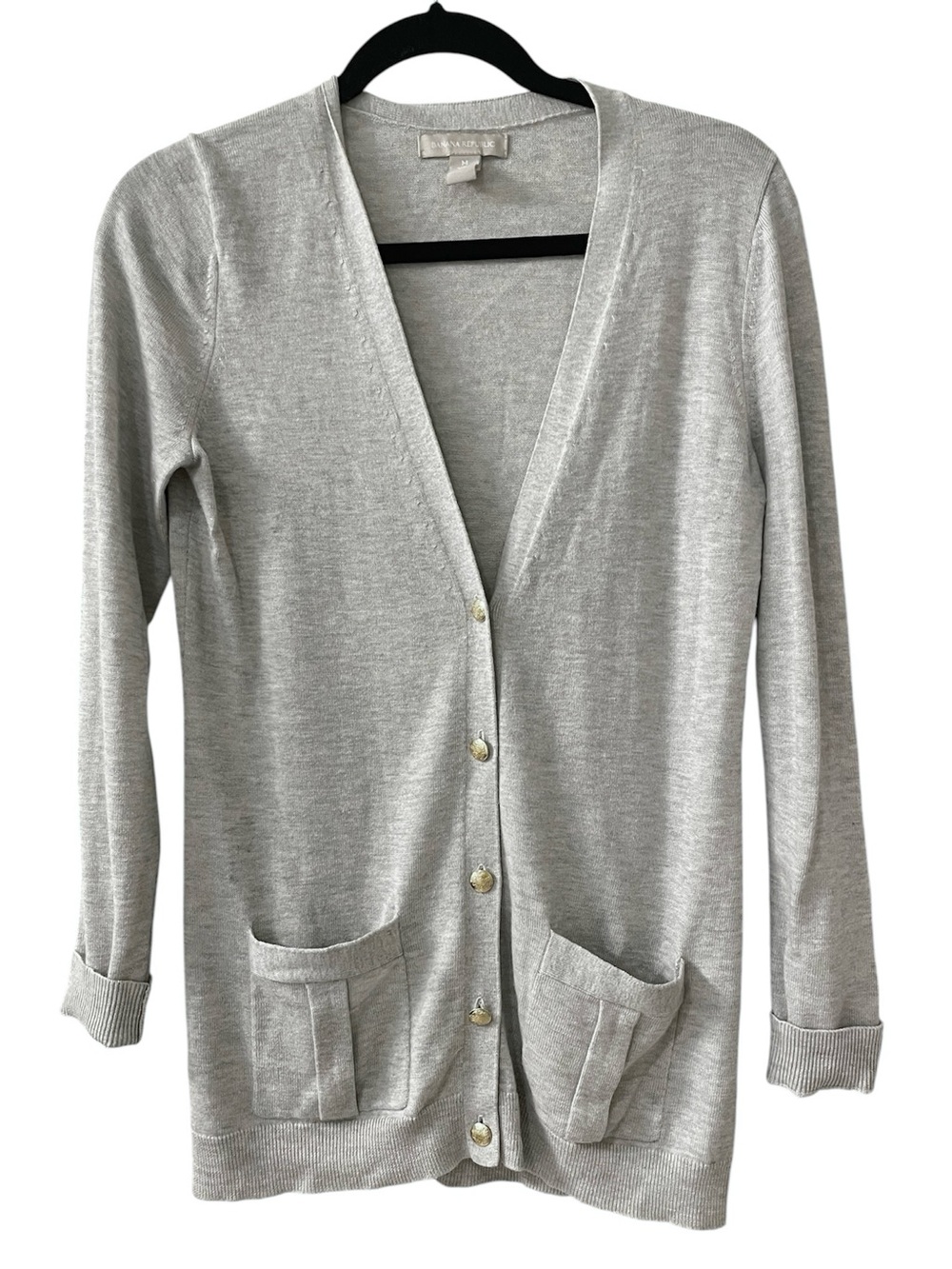 Banana Republic Gray Cardigan Sweater Gold Buttons Pockets Wool Blend Medium